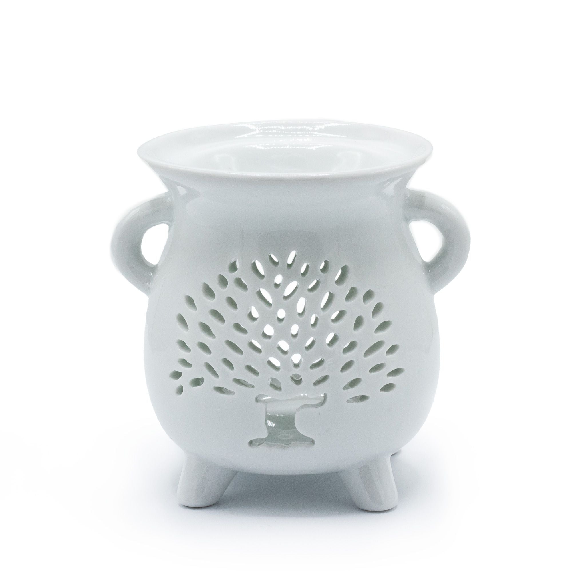 Caildren White Oil Burner with Tree of Life Design for Aromatherapy