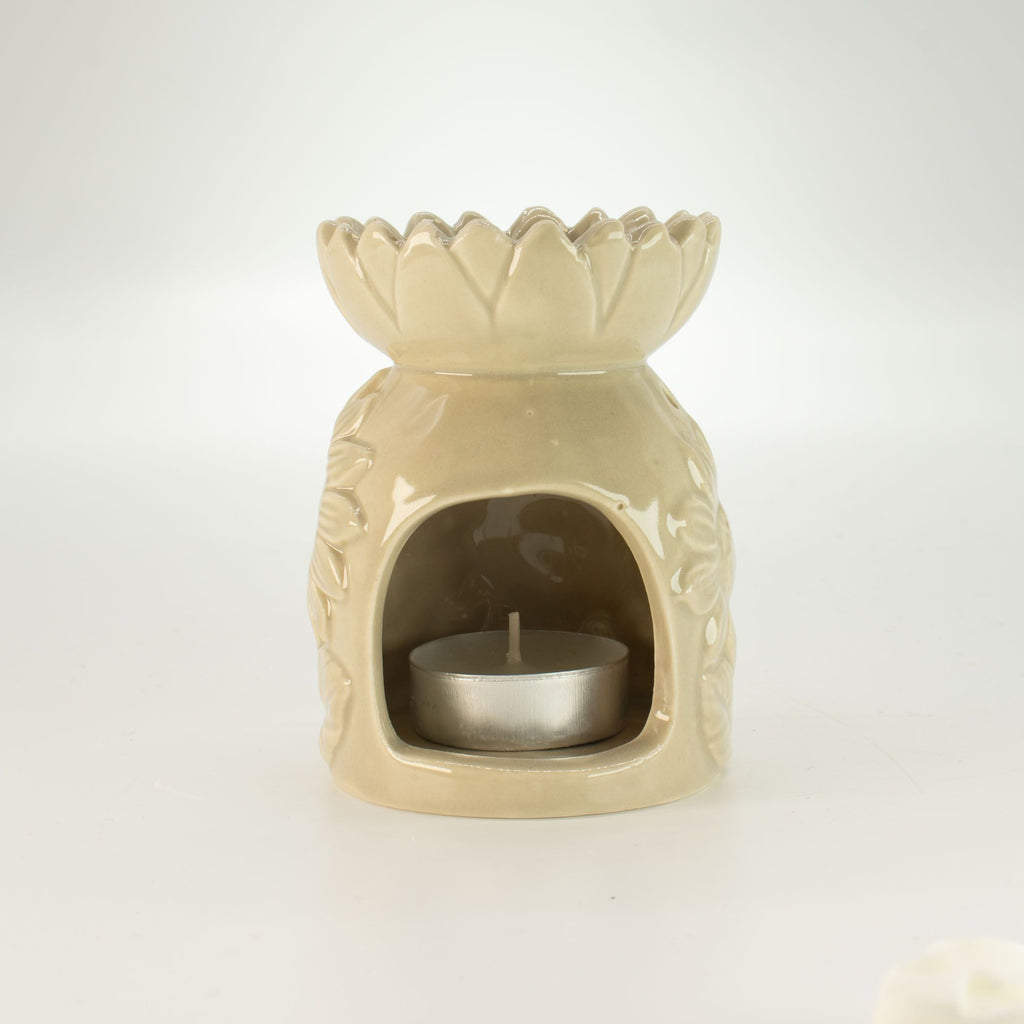 Ceramic Sunflower Oil Burner in Pastel Beige for Home Fragrance
