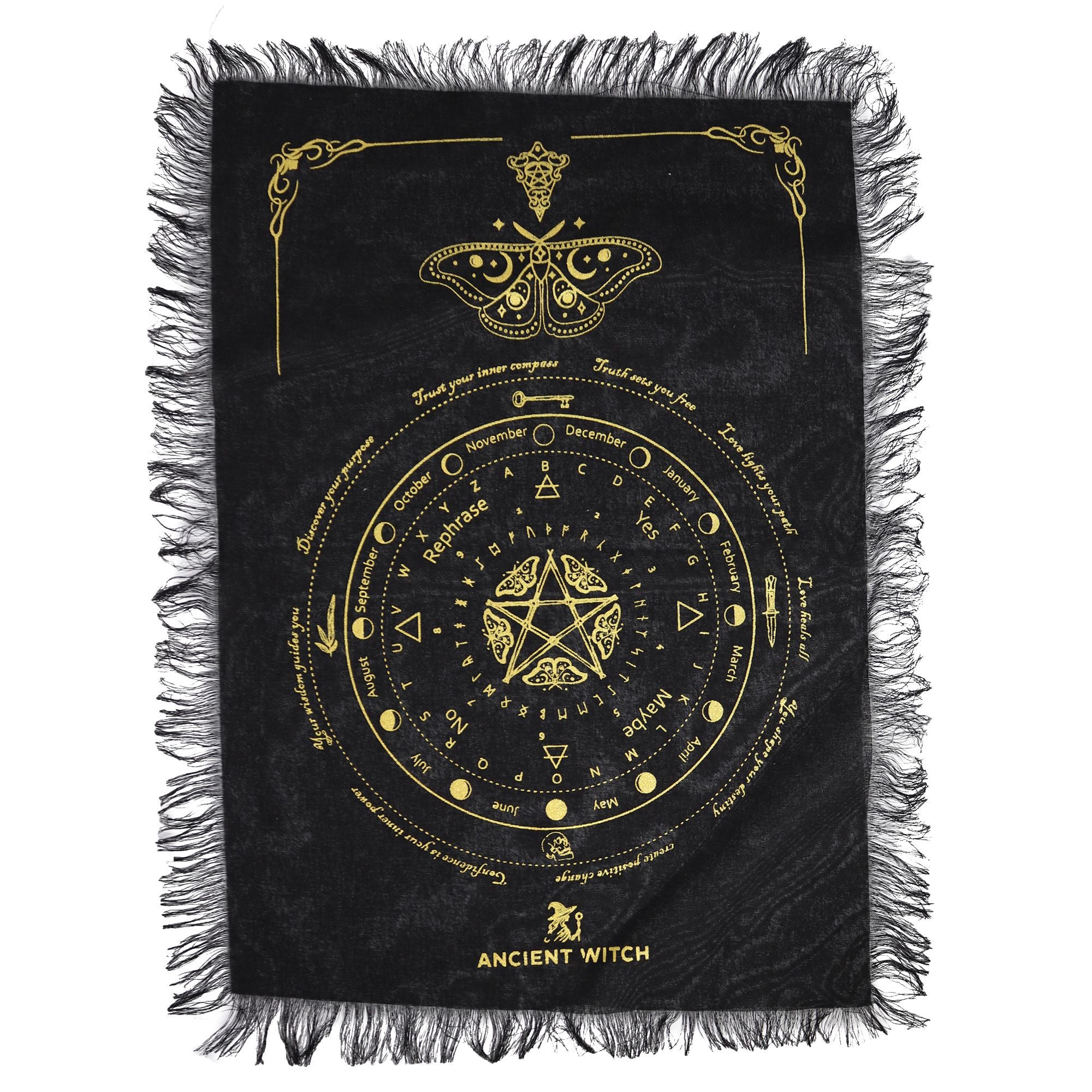 Ancient Witch Pendulum Divination Cloth with Mystic Moth Design