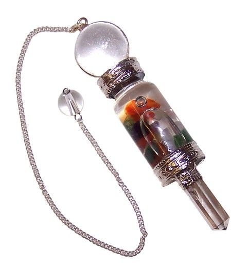Floating Chakra Pendulum with Colourful Stones and Quartz Point