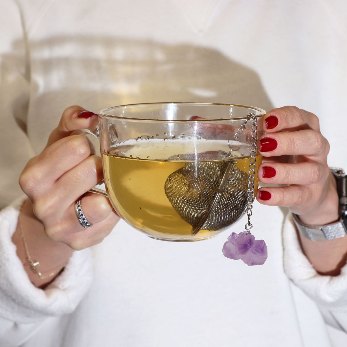 Raw Crystal Gemstone Tea Strainer - Amethyst Cluster