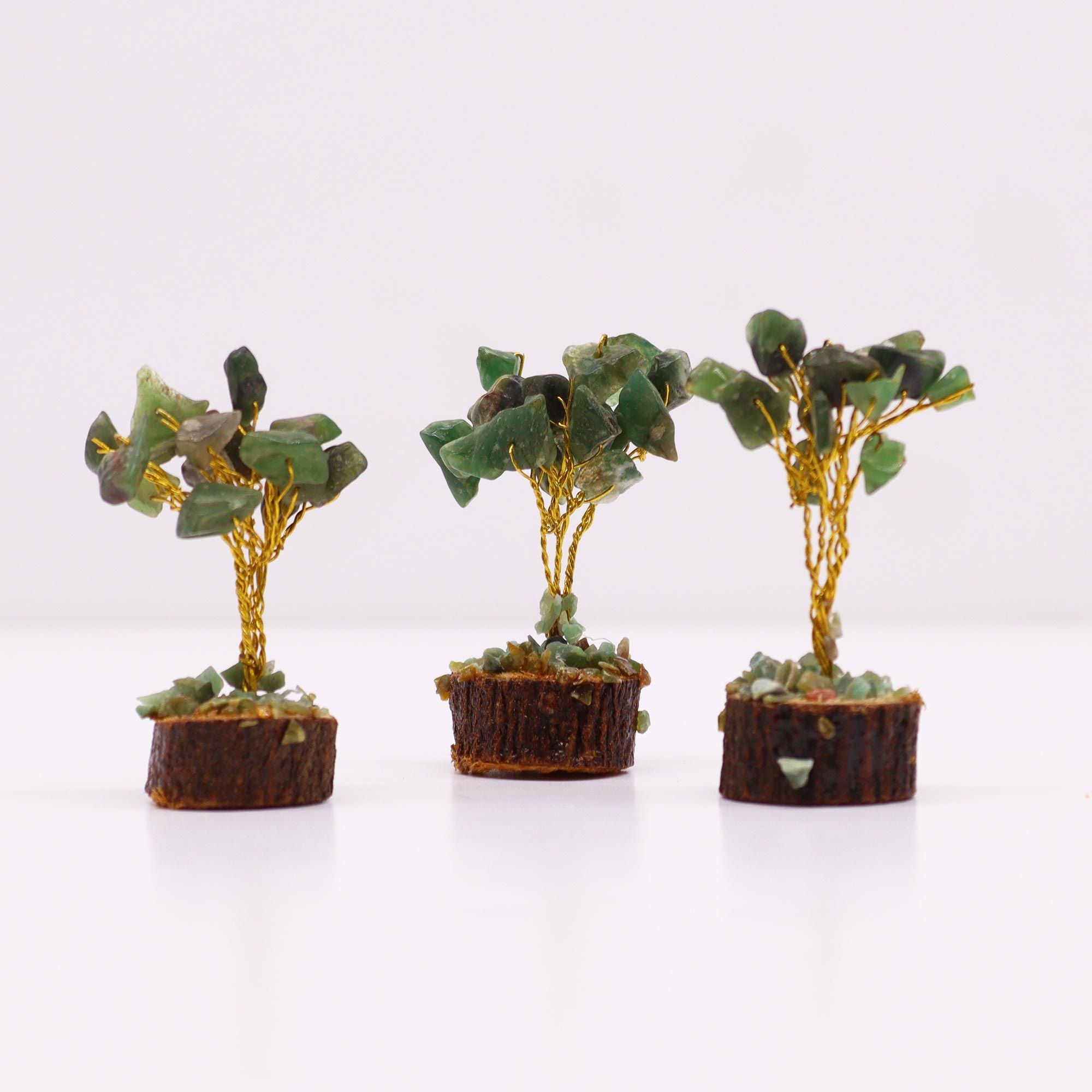 Mini Gemstone Tree on Wood Base with 15 Green Aventurine Stones