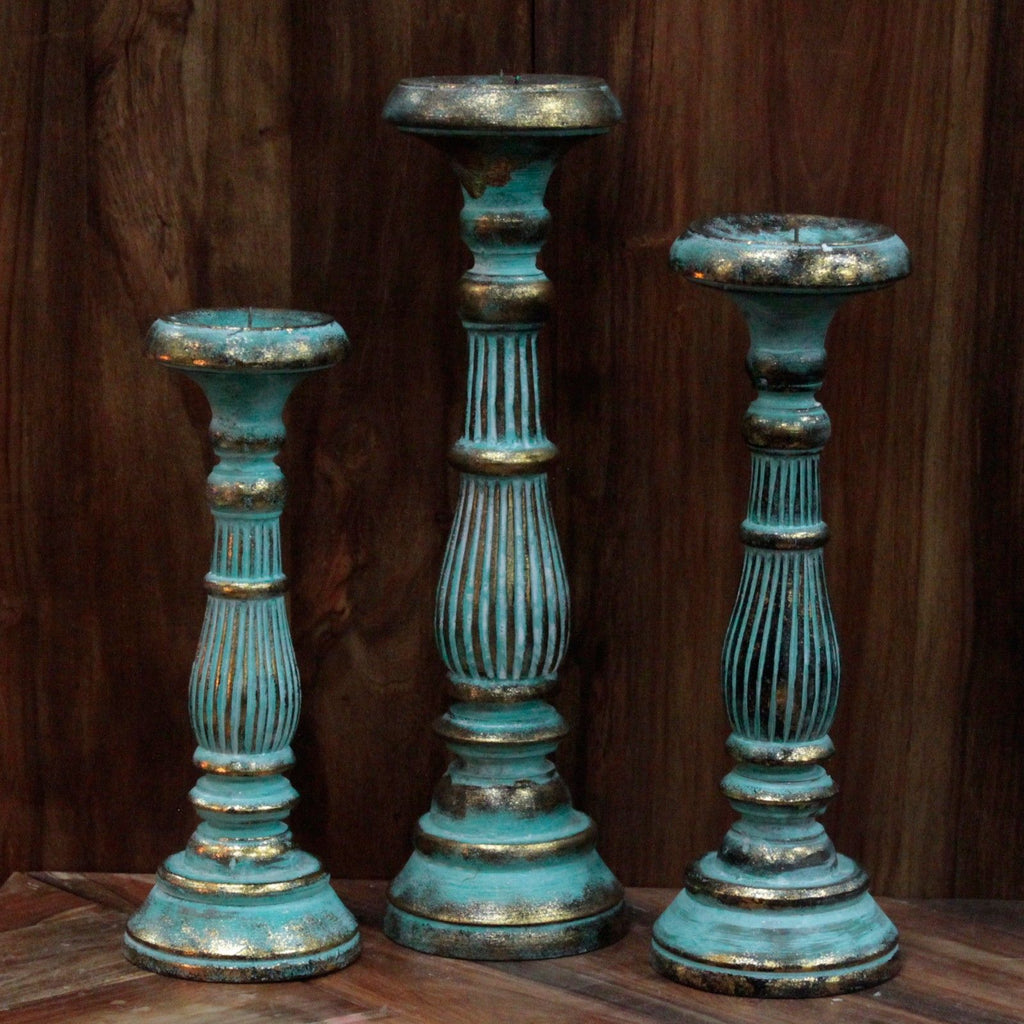 Small Turquois Gold Candle Stand for Vintage Home Decor Display