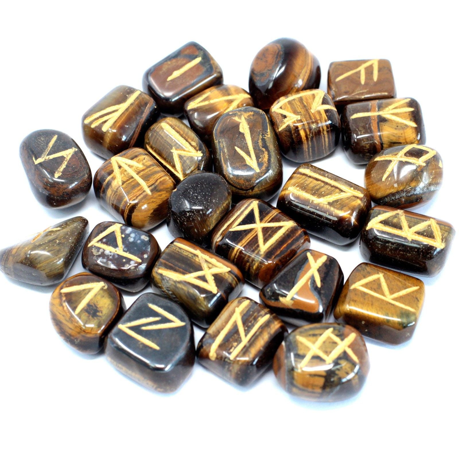 Tiger Eye Runes Stone Set in Pouch for Mystical Insight