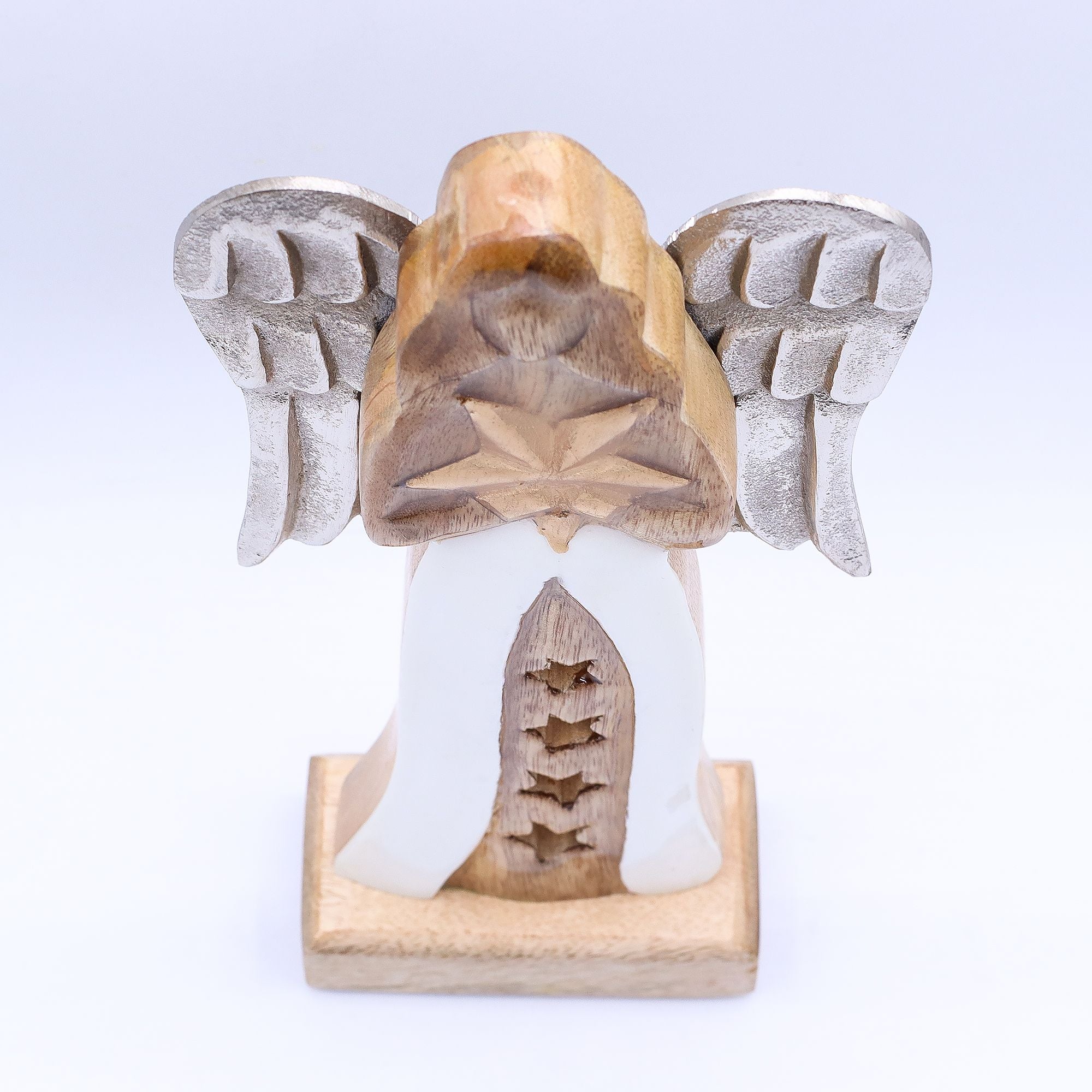 Large Mango Wood Star Angel with Metal Wings and Enamel Detail