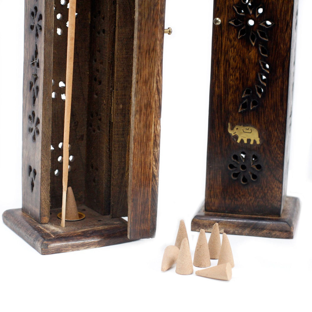 Square Incense Tower with Brass Inlay for Home Decor Enhancement
