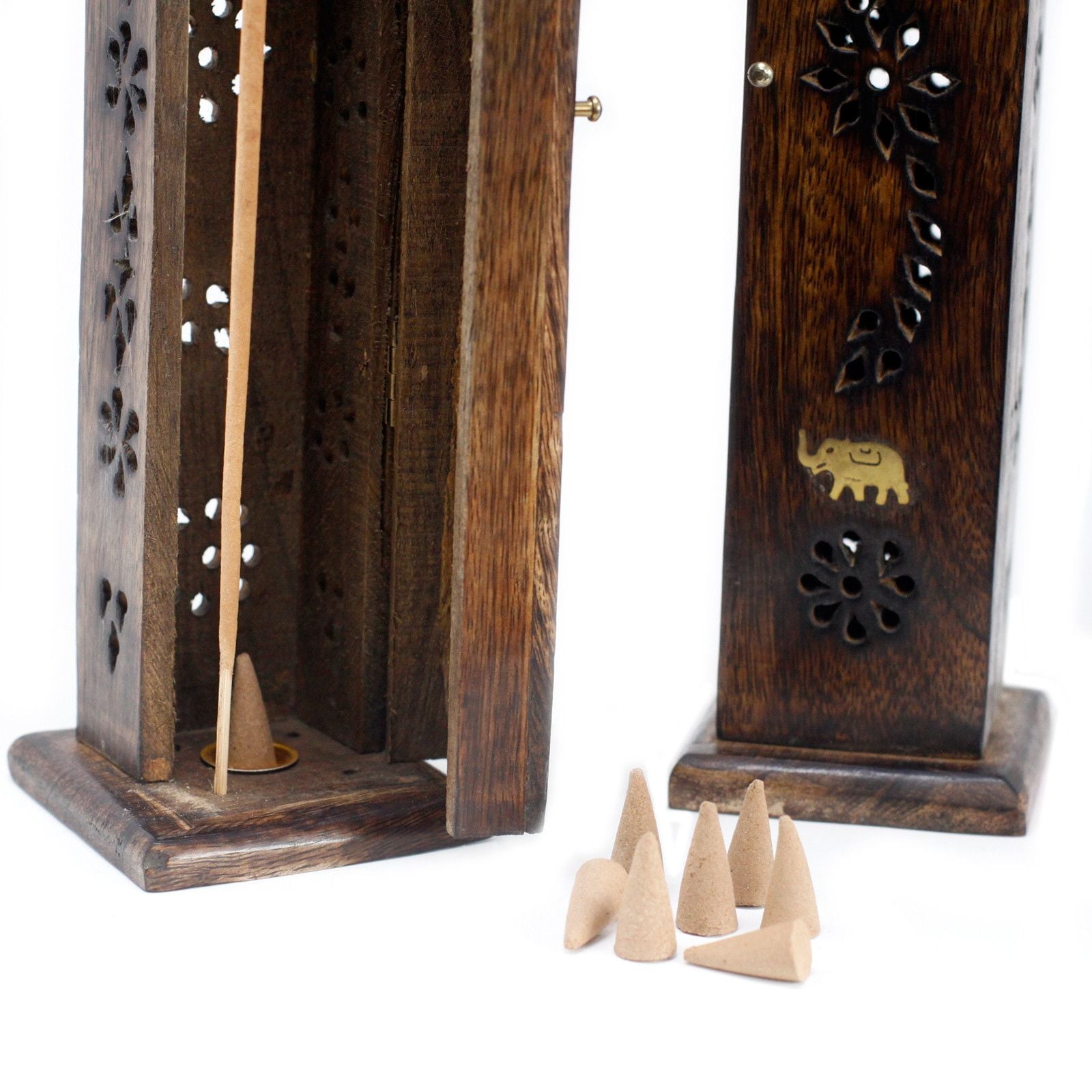 Square Incense Tower with Brass Inlay for Home Decor Enhancement