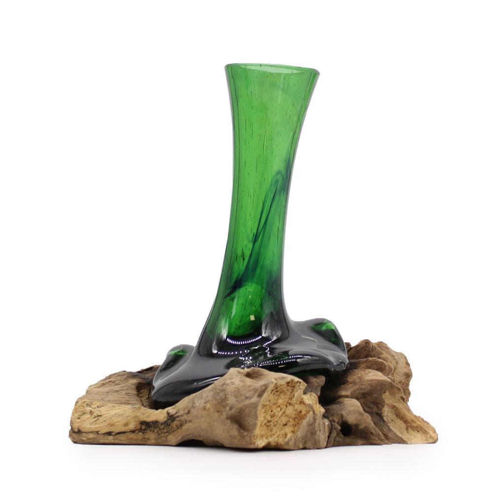 Recycled Beer Bottles Flower Vase on Wood for Home Decor