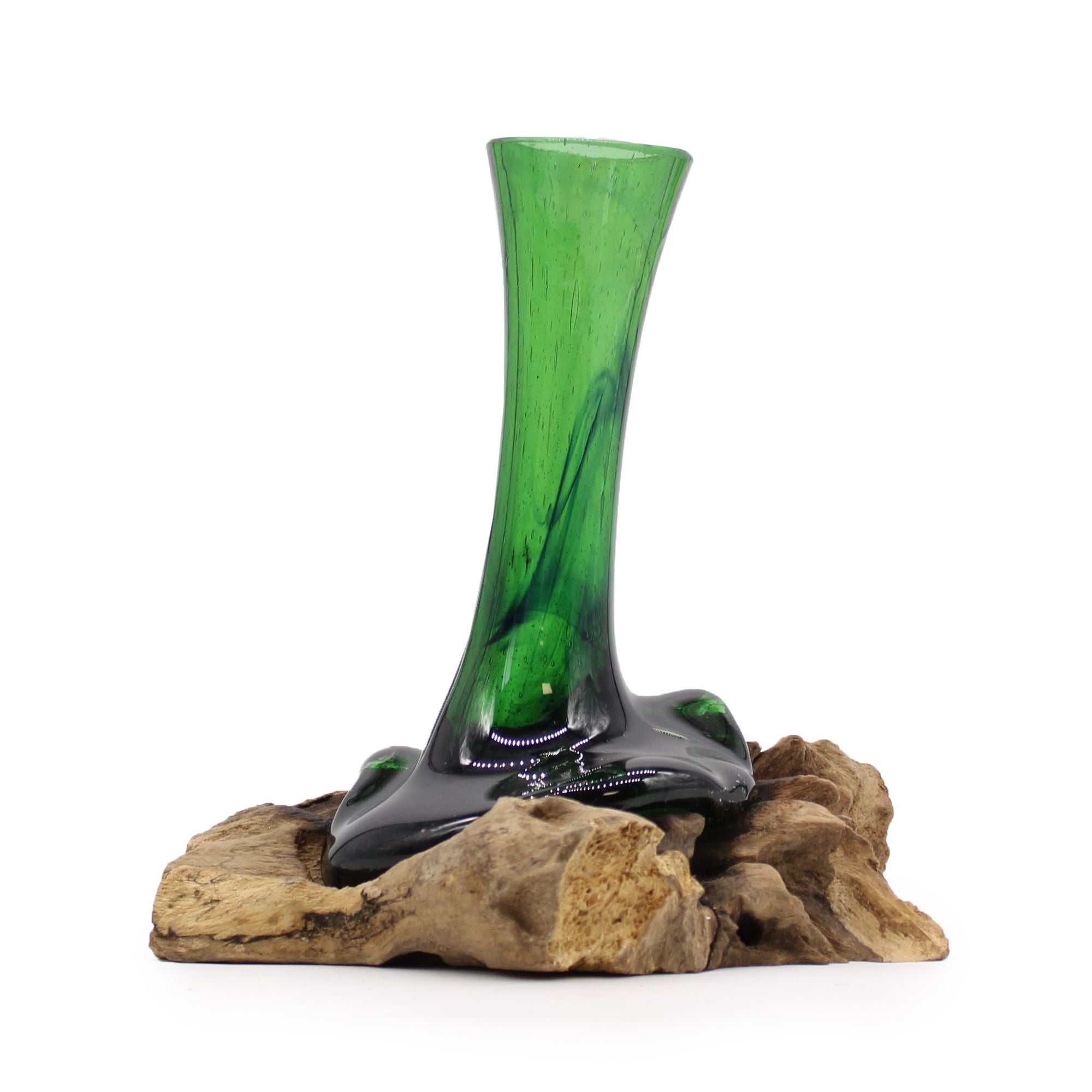 Recycled Beer Bottles Flower Vase on Wood for Home Decor