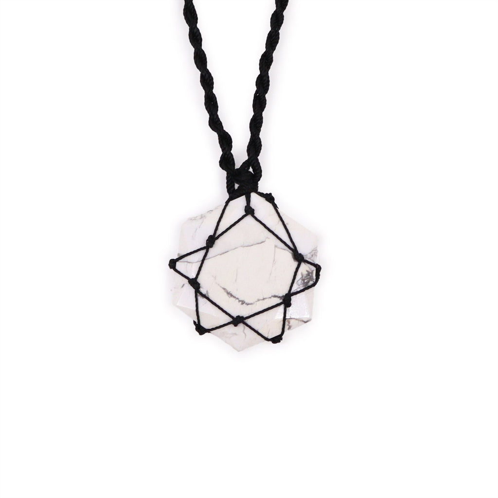 Laced Gemstone Hexagon Pendant with White Howlite Charm