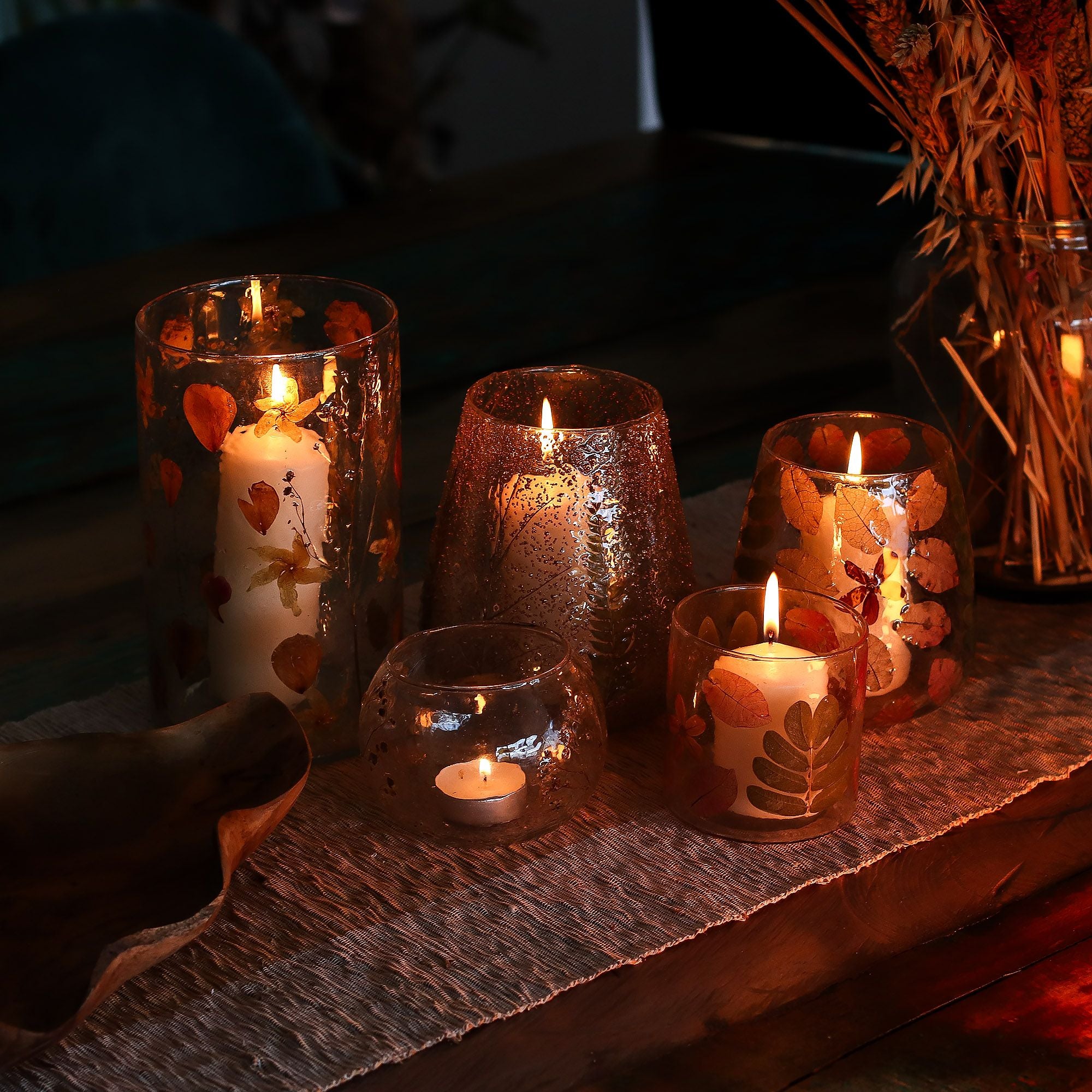Natural Floral Glass Candle Holder Primavera for Home Decor