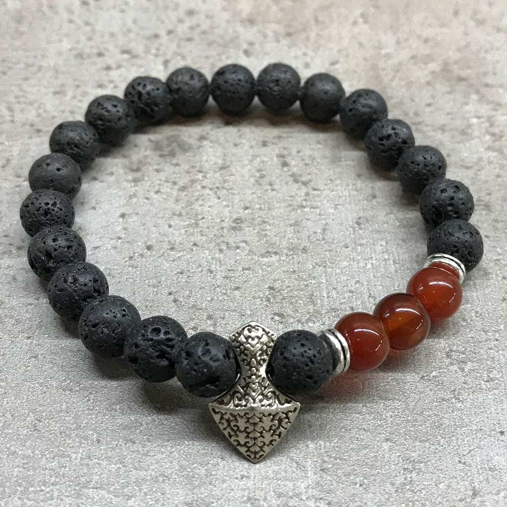Lava Stone Bracelet with Axe Head Carnelian for Essential Oils