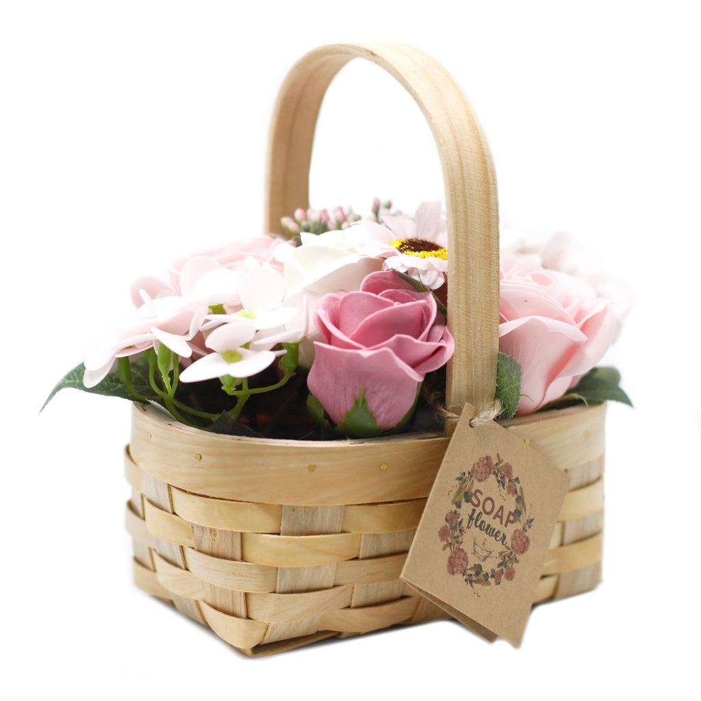 Medium Pink Bouquet in Wicker Basket for Special Charming Occasions
