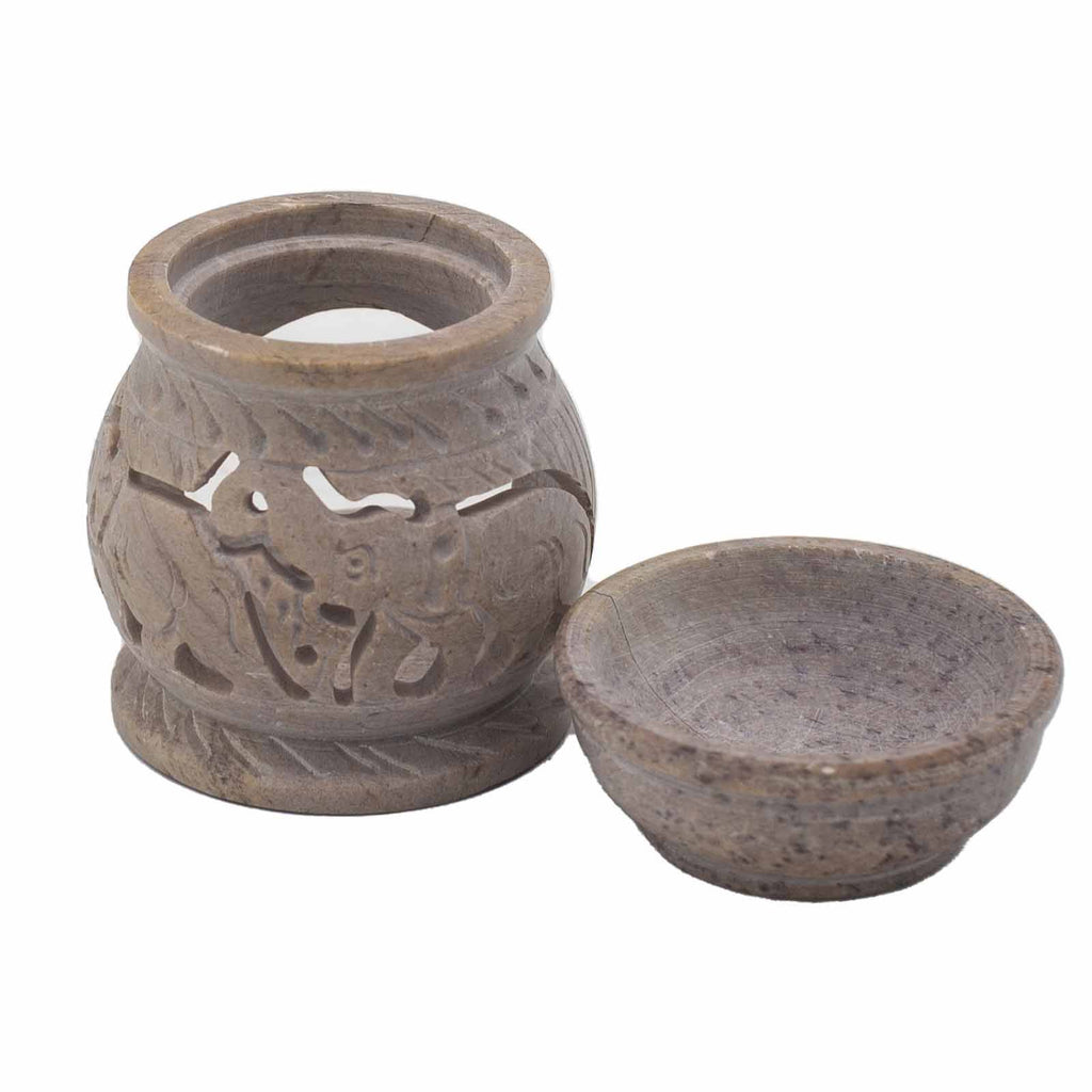 Small Soapstone Oil Burner 8cm with Elephant Design for Fragrance