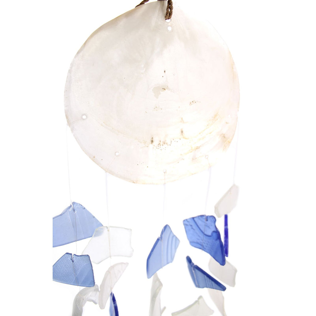 Recycled Glass Wind Chimes Copis & Glass Drop Blue & White