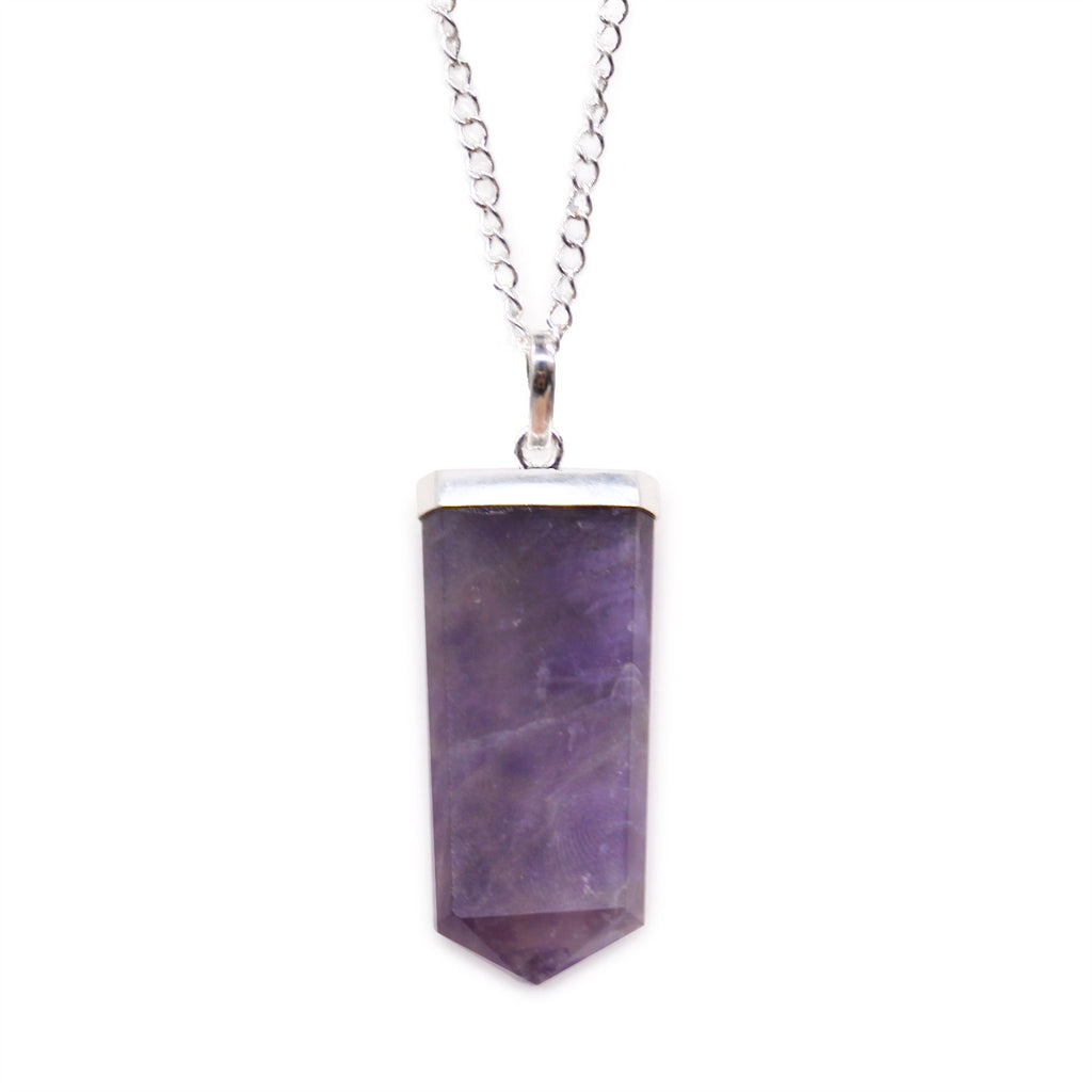 Gemstone Flat Pencil Pendant Necklace with Amethyst Design