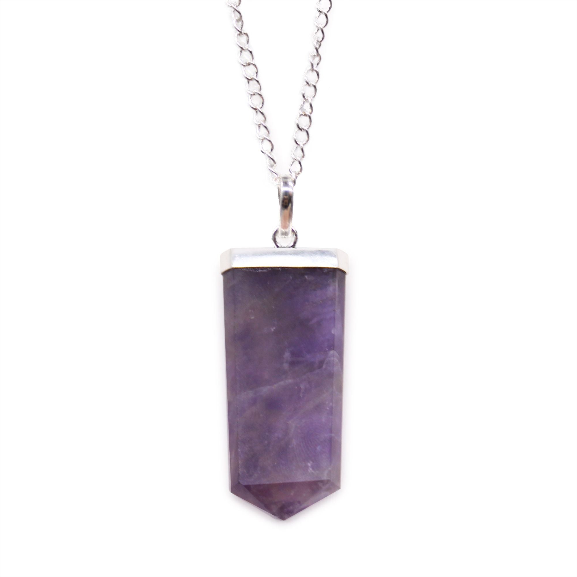 Gemstone Flat Pencil Pendant Necklace with Amethyst Design