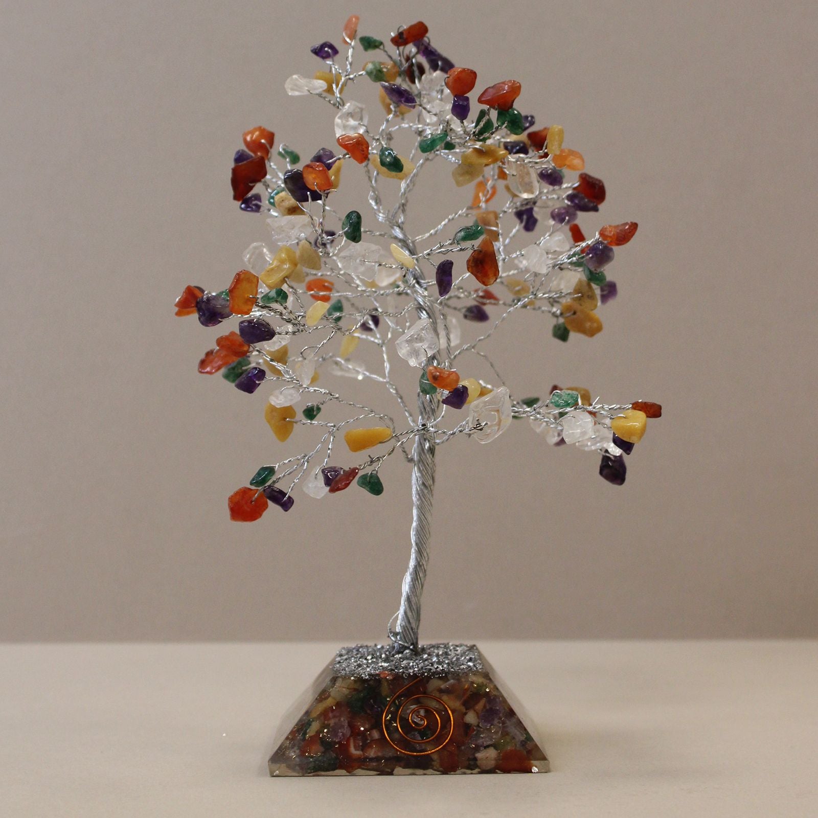Gemstone Tree with Orgonite Base Featuring 160 Unique Stones