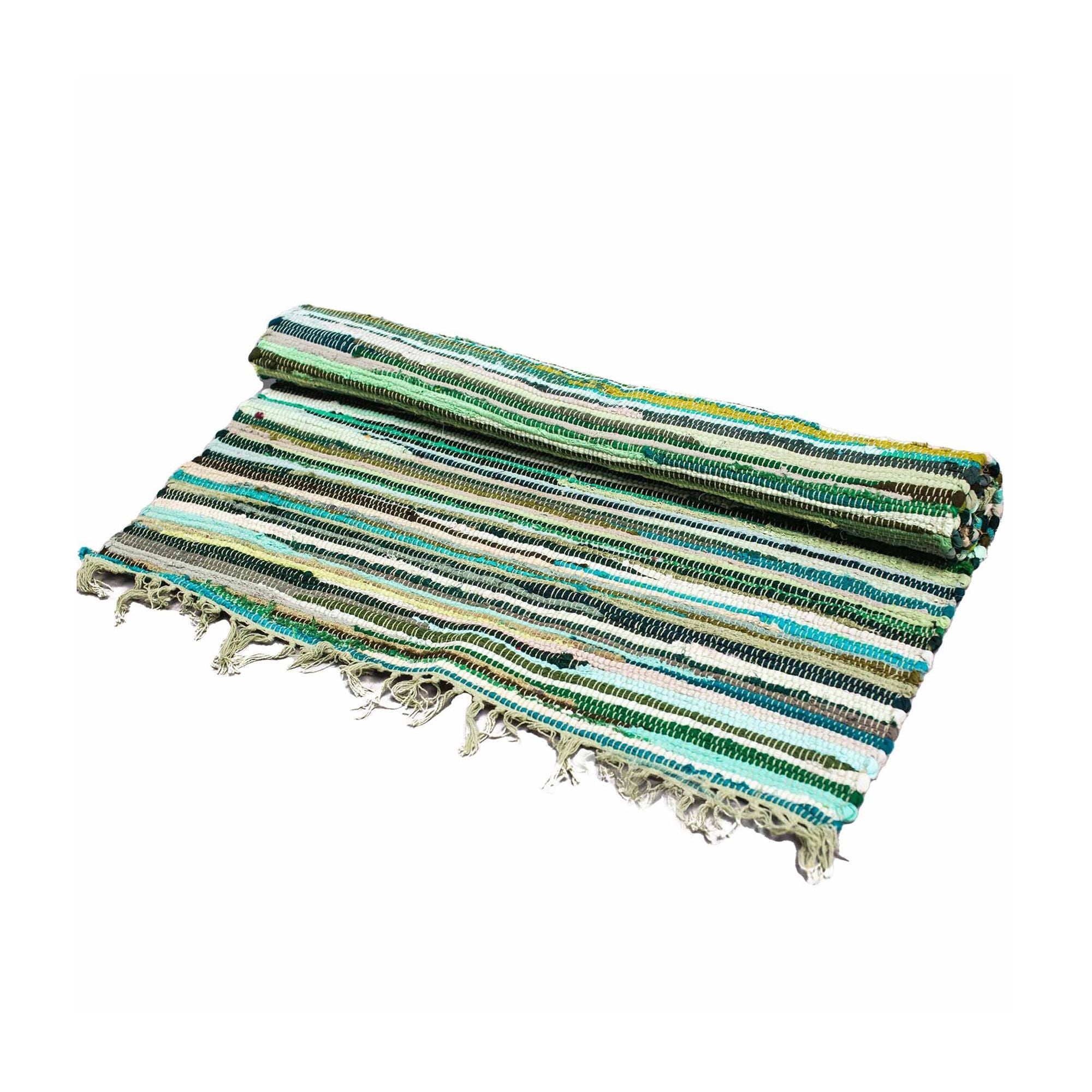 Small Rag Rug in Natural Greens 50x90cm for Home Decor Styling