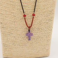 Cord Necklace Gemstone Pendant - Amethyst Cross
