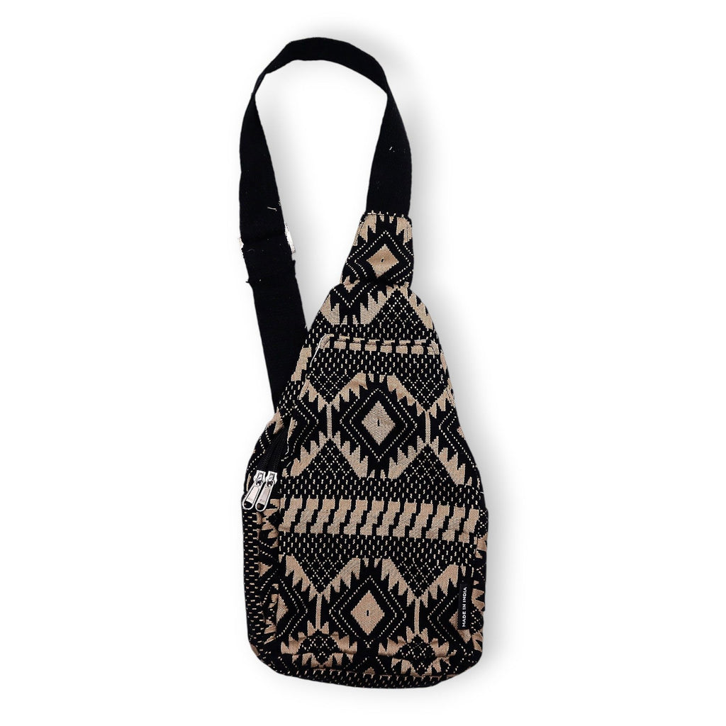Nomad Sari Jacquard Natural Cross Bag with Desert Loom Design