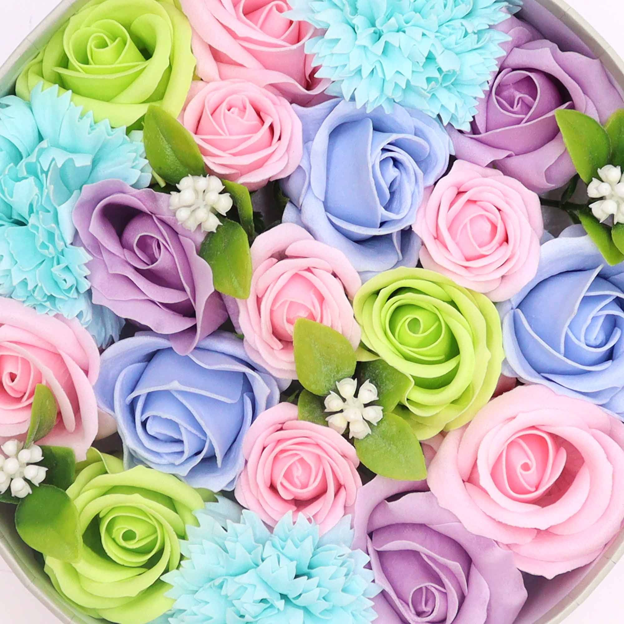 Round Box Baby Blessings Gift with Soap Flowers in Soothing Blues