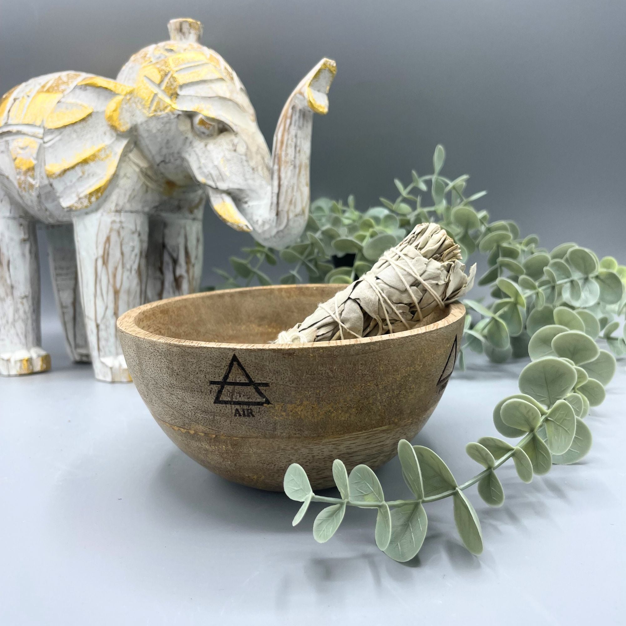 Wooden Smudge and Ritual Offerings Bowl with Four Elements Design