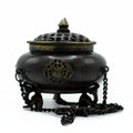 Large Brass Tibetan Burner with Four Celestial Symbols Design