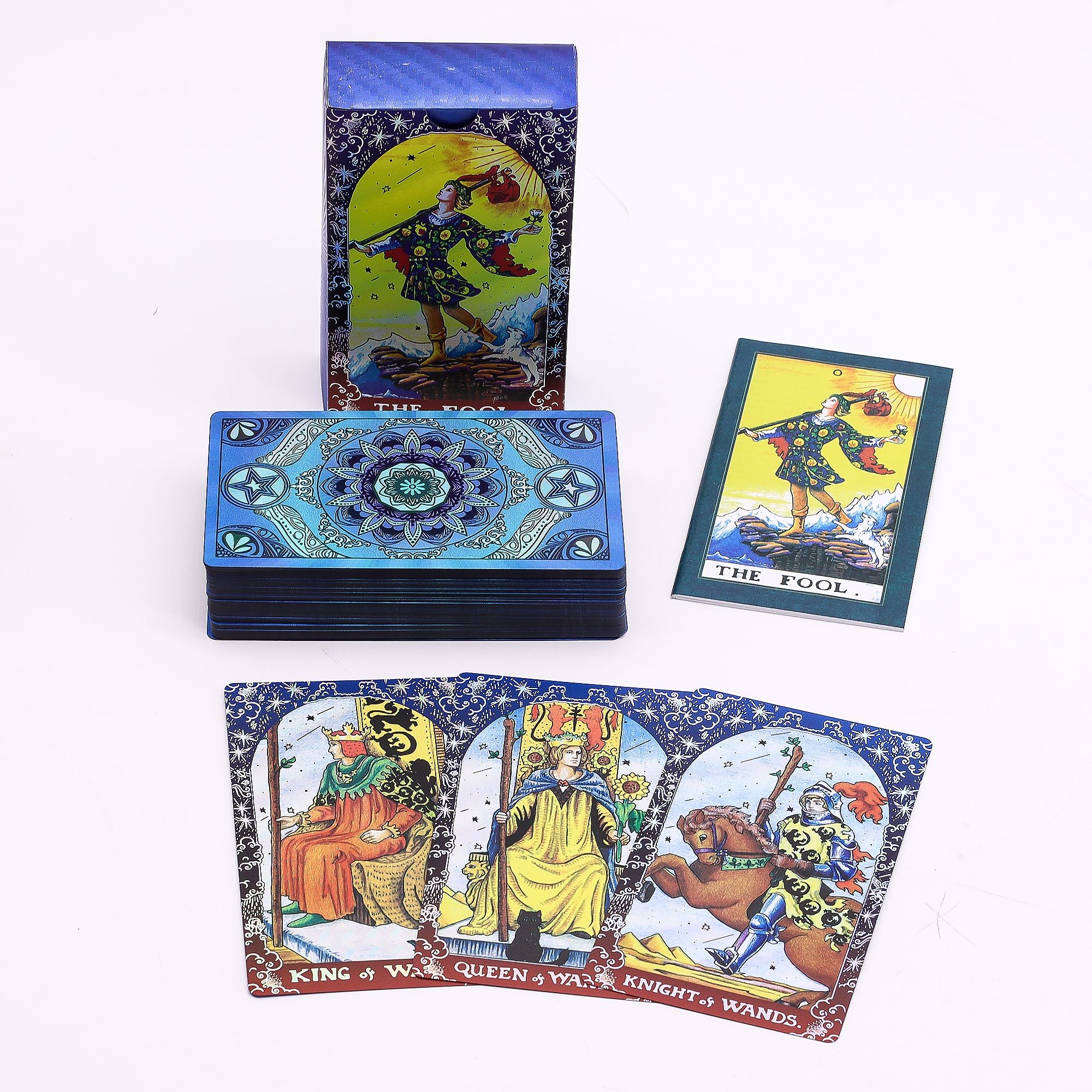 Blue Foil Tarot Card Set with Mandala Design and Booklet Included