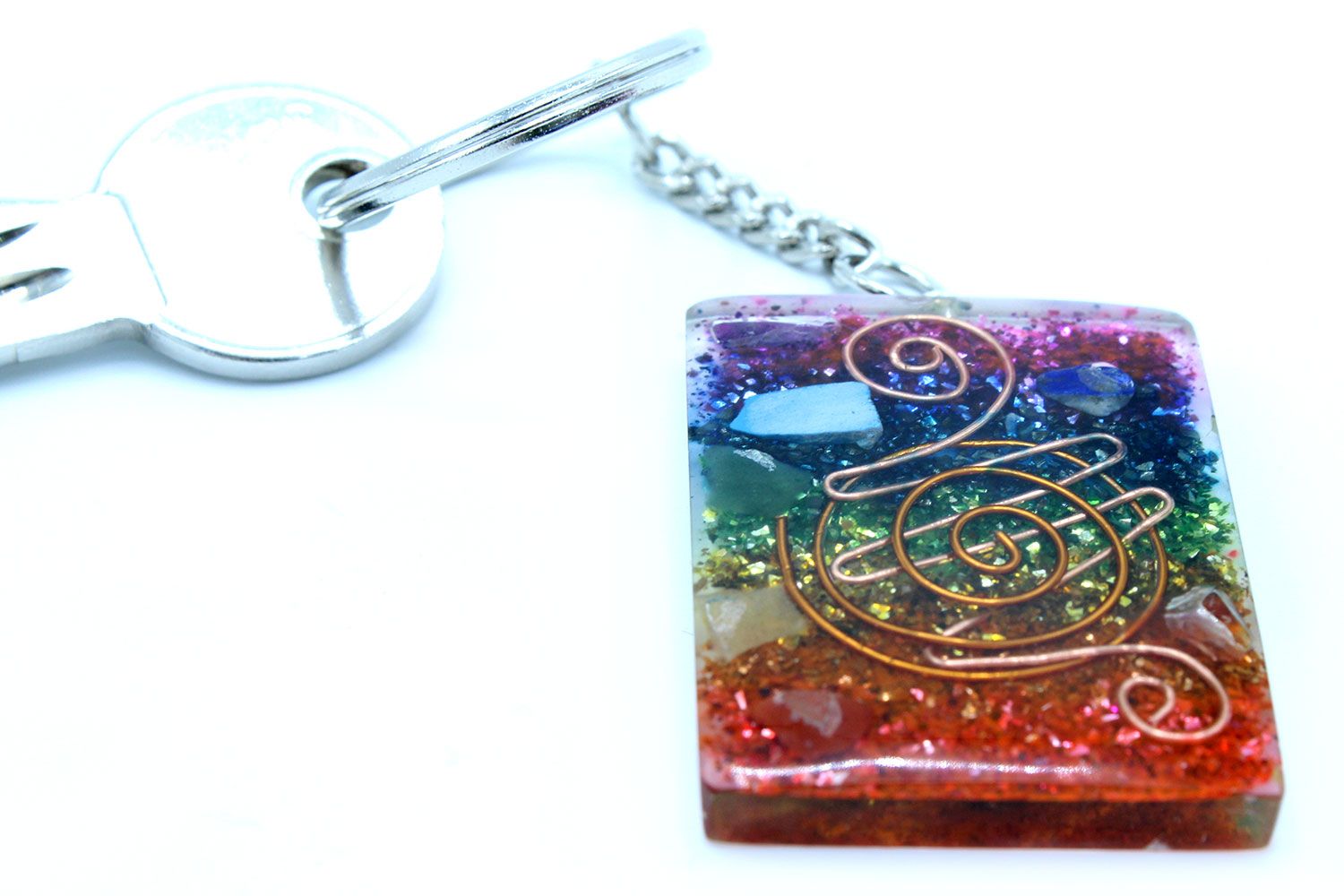 Orgonite Power Keyring with Copper and Chakra Energy Design