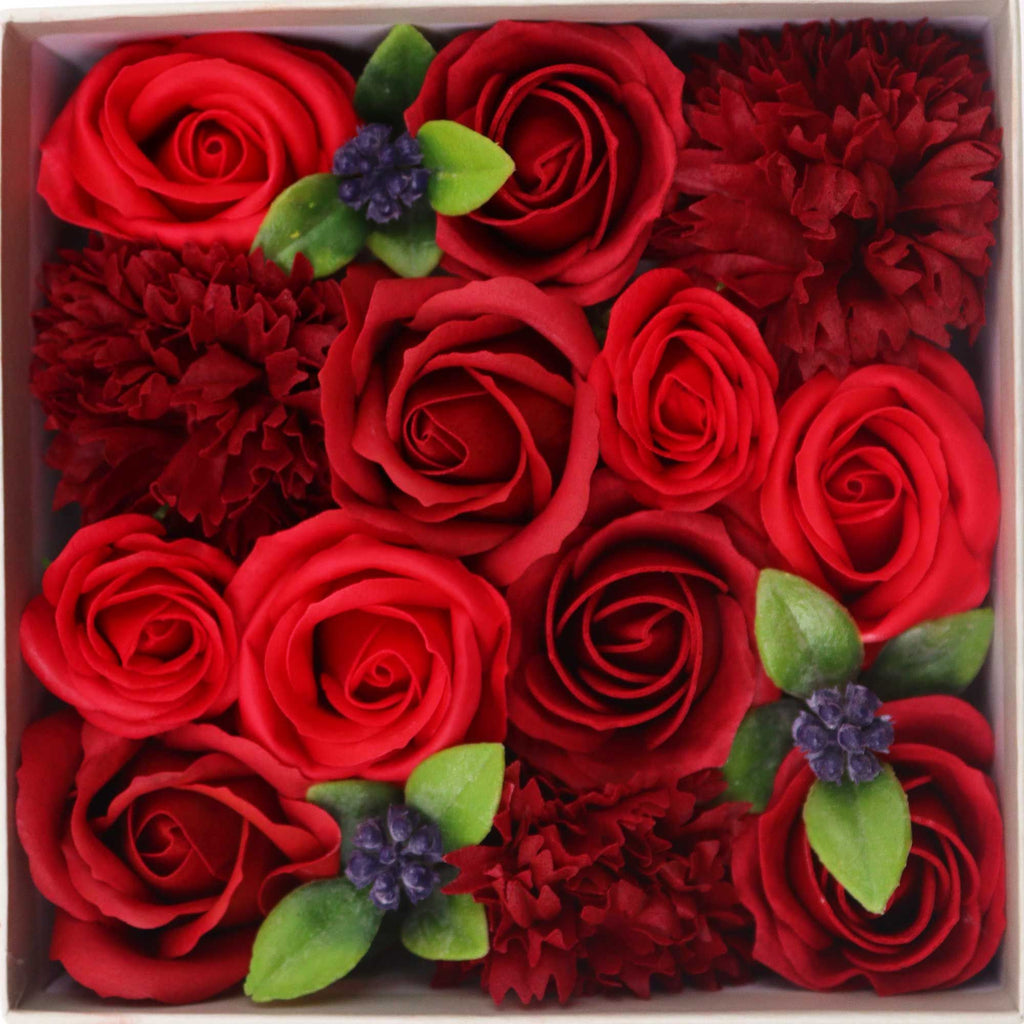 Square Box of Classic Red Roses Soap Flower Gift Set for Gifting