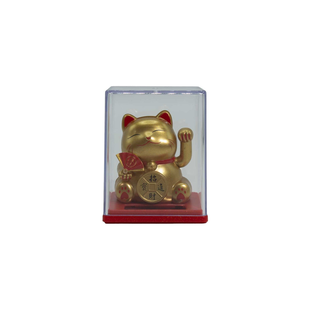 Mini Solar Powered Money Cat in Box Gold Decorative Accent Piece
