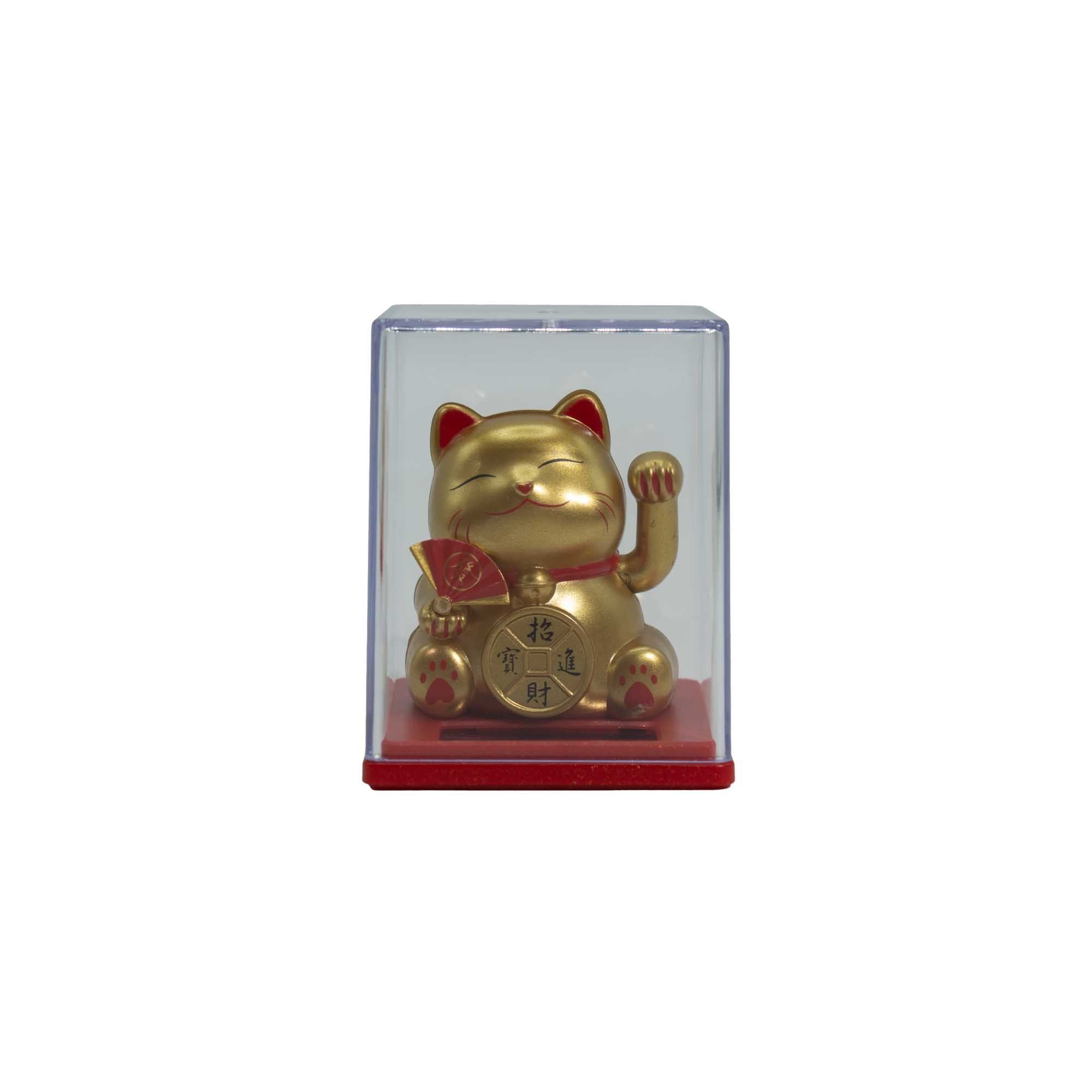 Mini Solar Powered Money Cat in Box Gold Decorative Accent Piece
