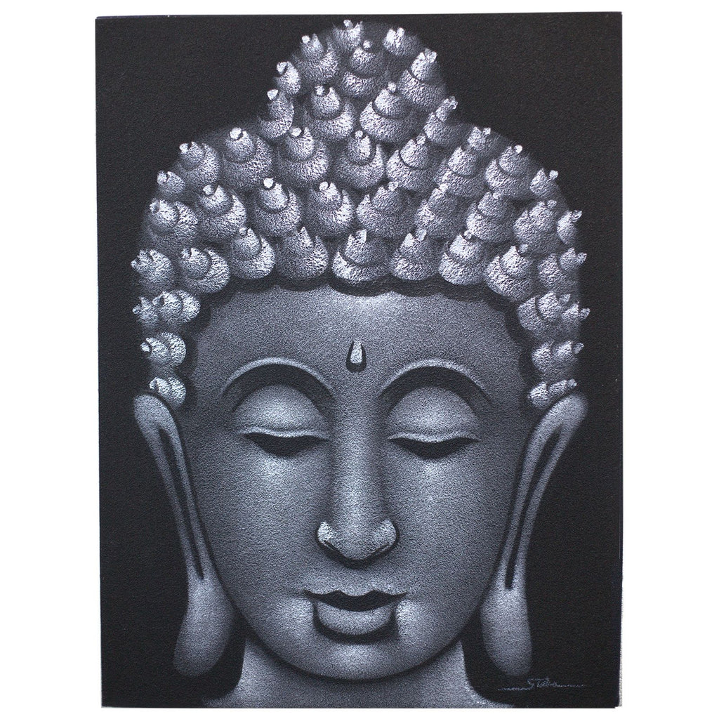 Buddha Painting in Grey Sand Finish for Chic Home Decor Style