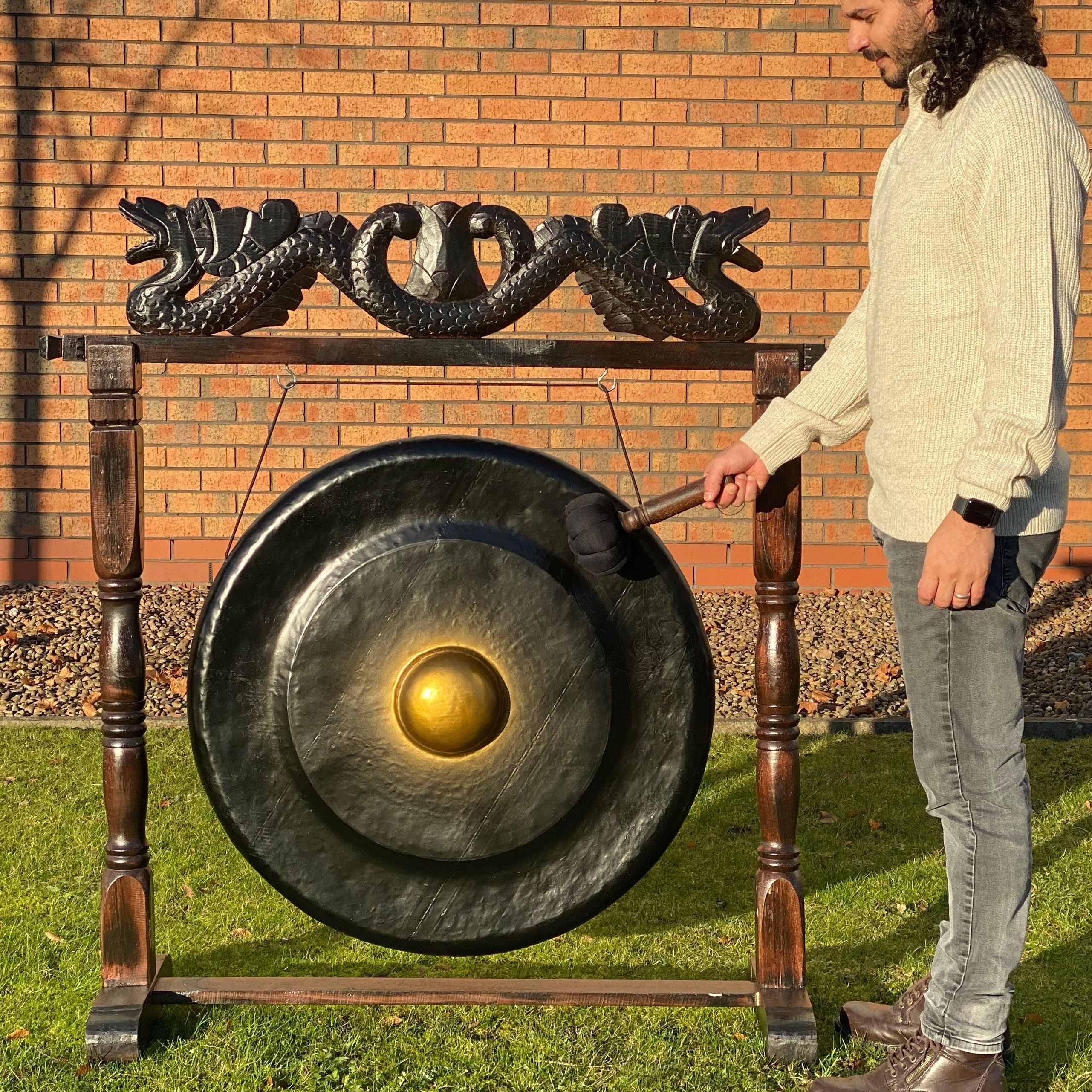 Large Brown Antique Stand Gong 80cm Decorative Healing Instrument