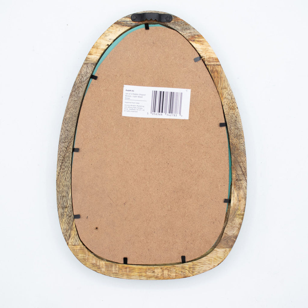 Set of 3 Pebble Shaped Mirrors in Light Wood Finish for Home Decor