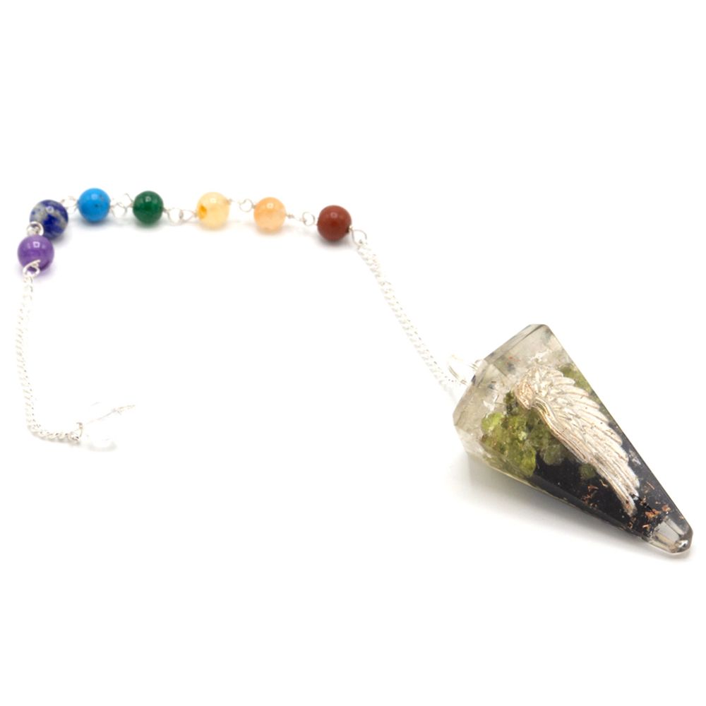 Orgonite Power Chakra Pendulum with Angel Wing Decorative Design