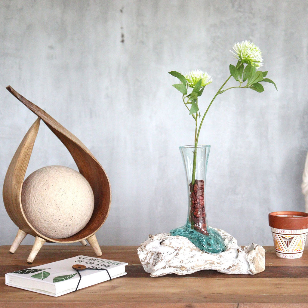 Small Molten Glass Vase on Whitewash Wood for Home Decor