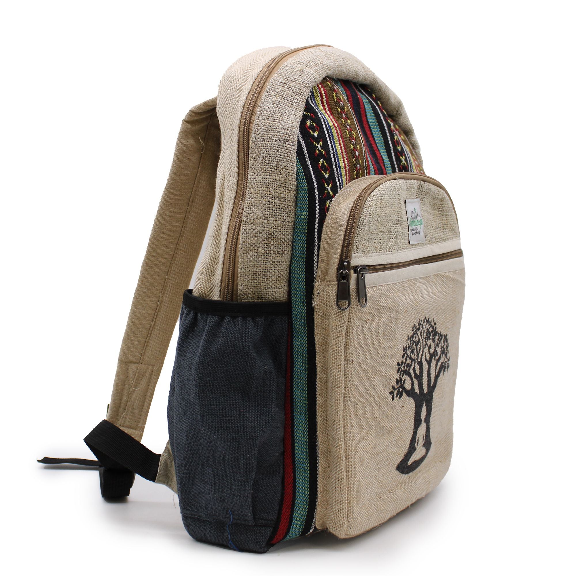 Large Backpack with Bohdi Tree Design in Pure Hemp and Cotton