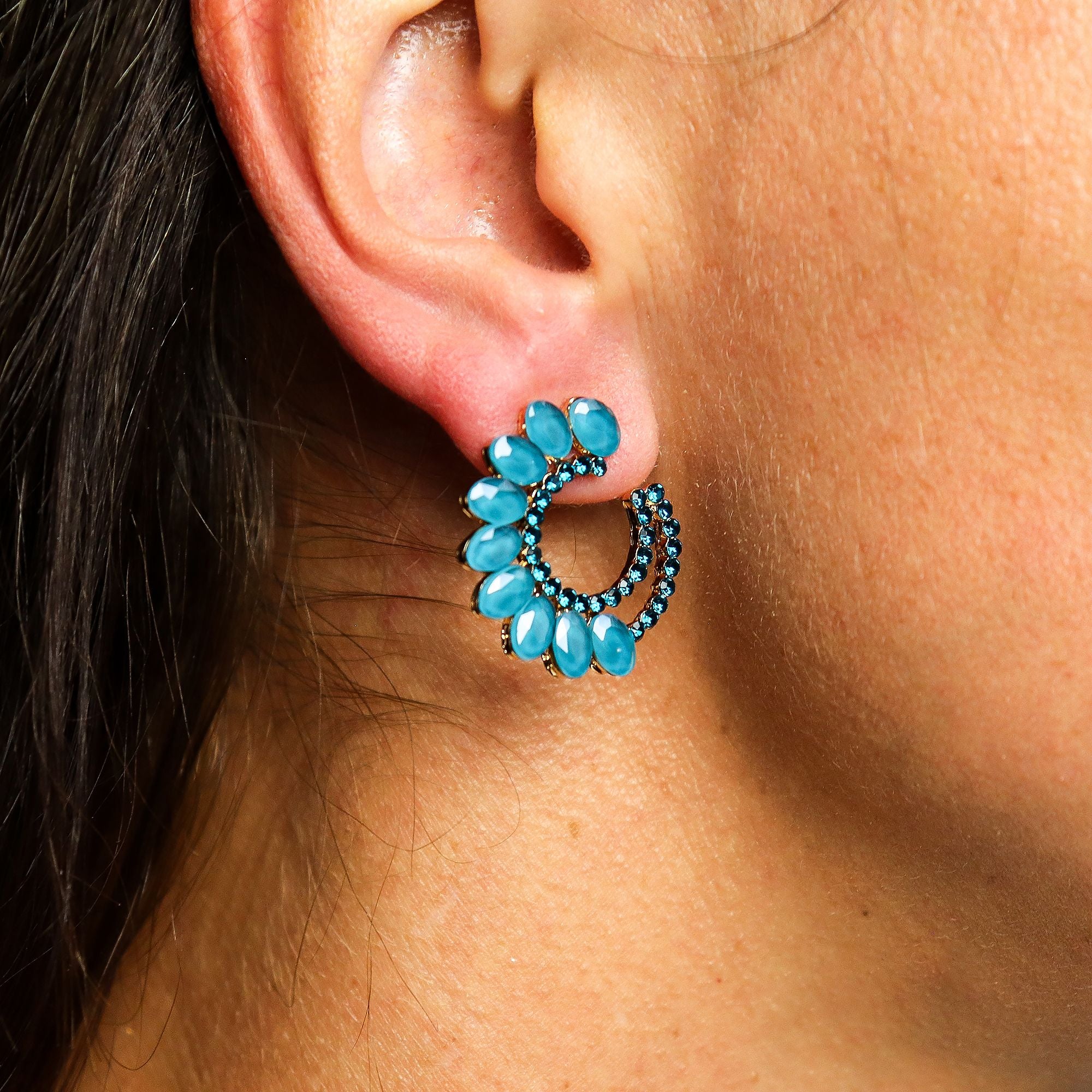 Teal Green Vintage Glass Loop Earrings with Nature Inspired Design