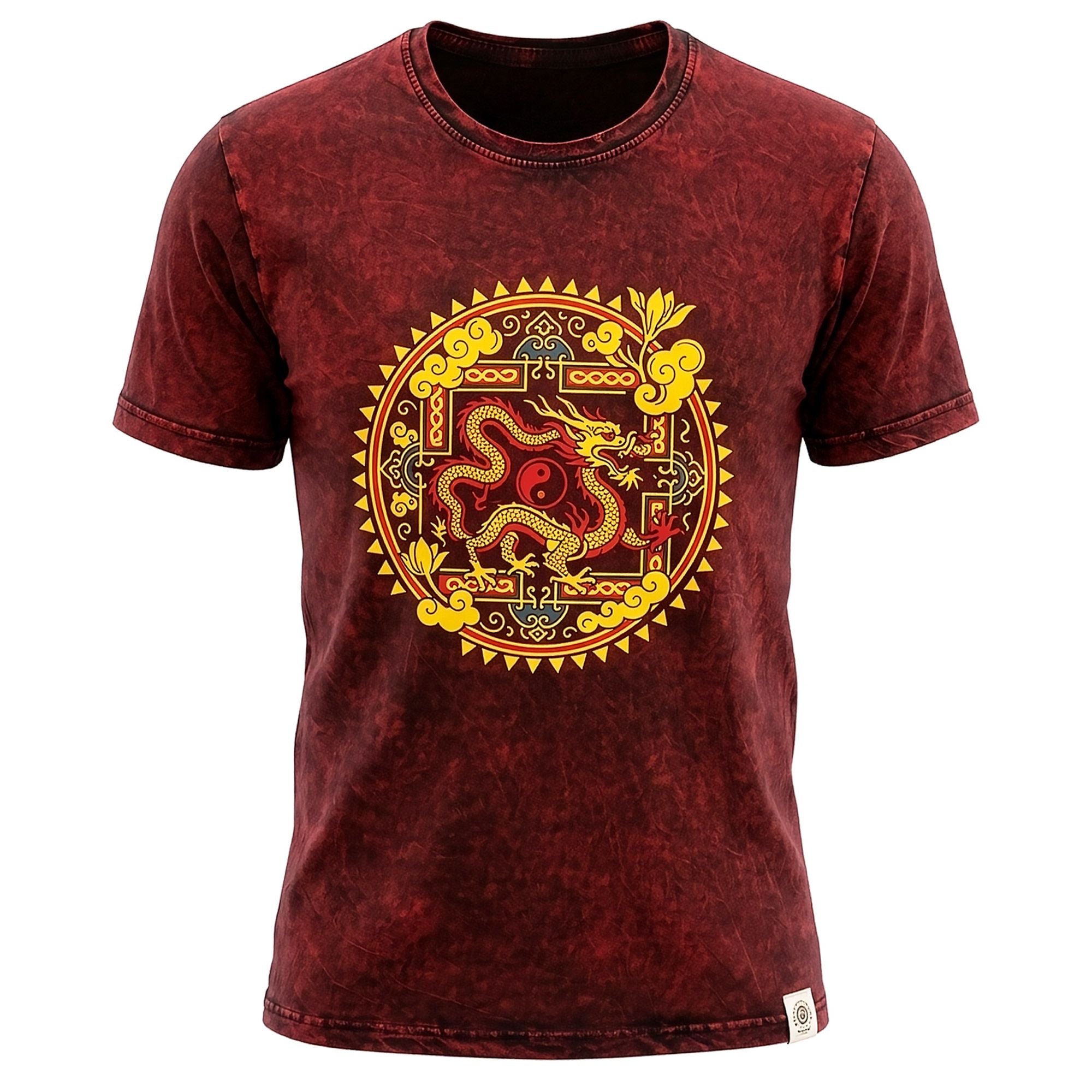 Nomad Sari Stonewashed Cotton T Shirt with Dragon Mandala Design