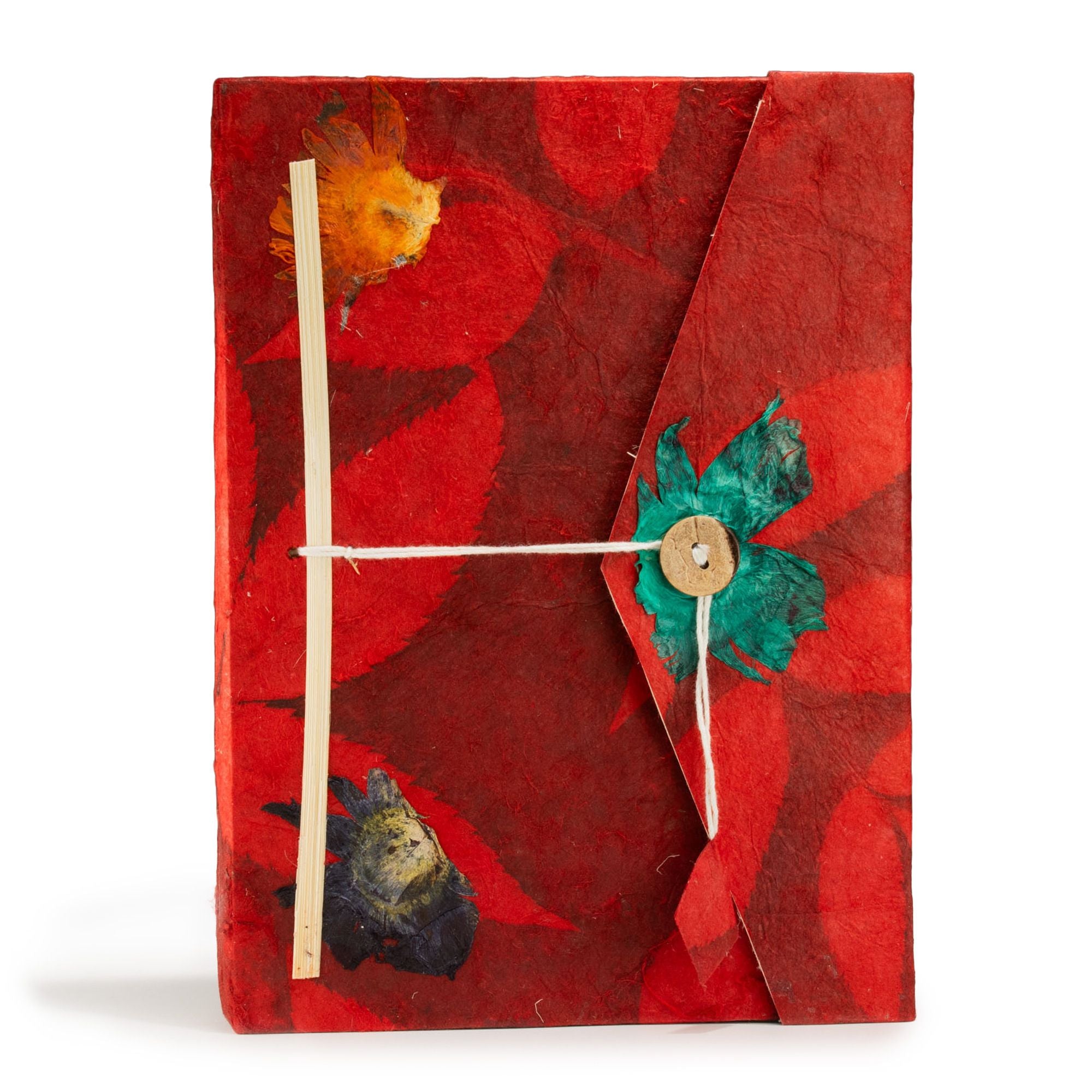 Lokta Large Bold Floral Notebook with Bookmark in Ruby Red