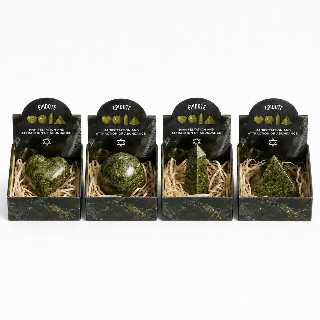 Four Unique Epidote Gemstone Shapes Set for Home Decor Lovers