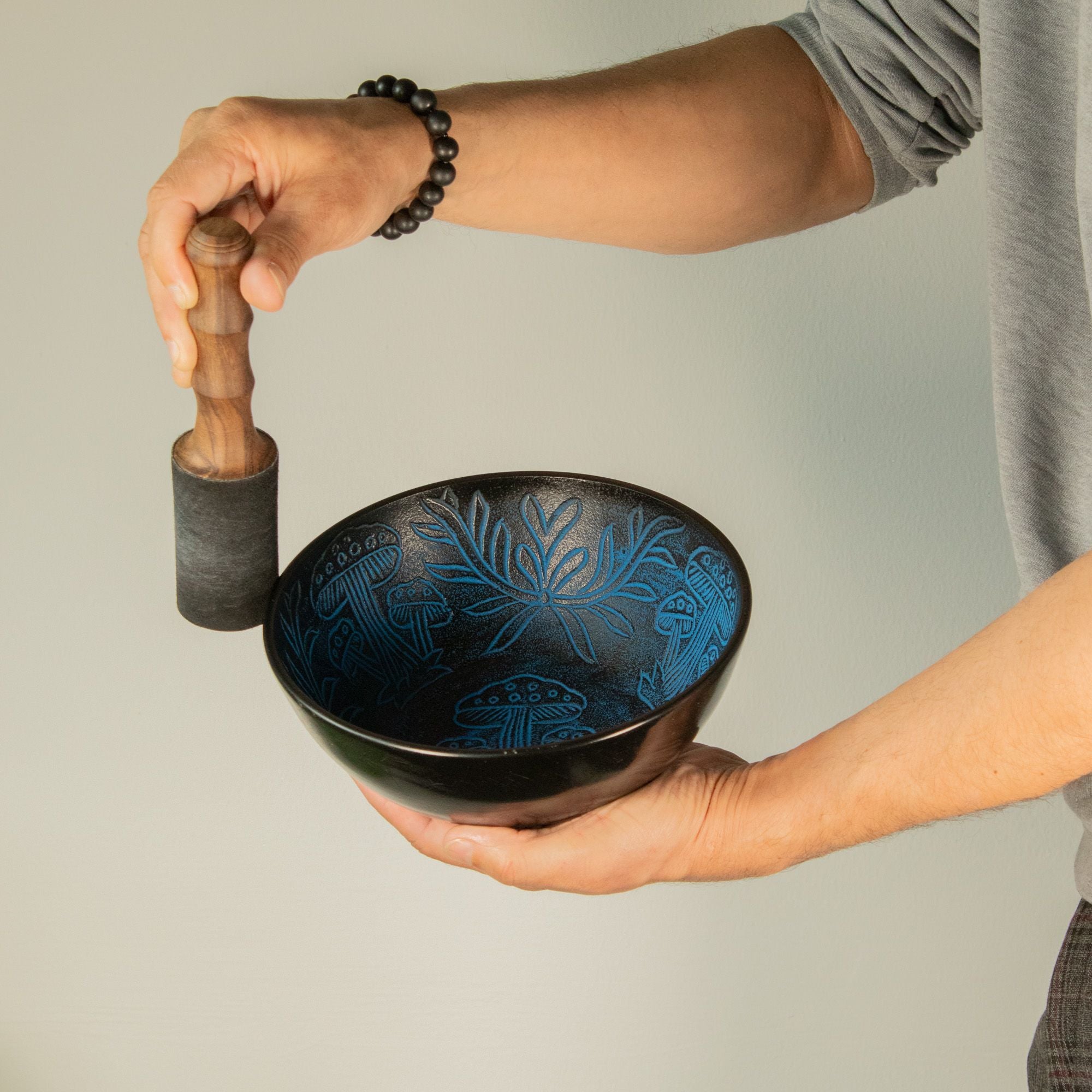 Magic Mushroom Blue Aluminium Singing Bowl with Engraved Design