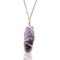 Cascade Wrapped Gemstone Necklace with Rough Amethyst Pendant