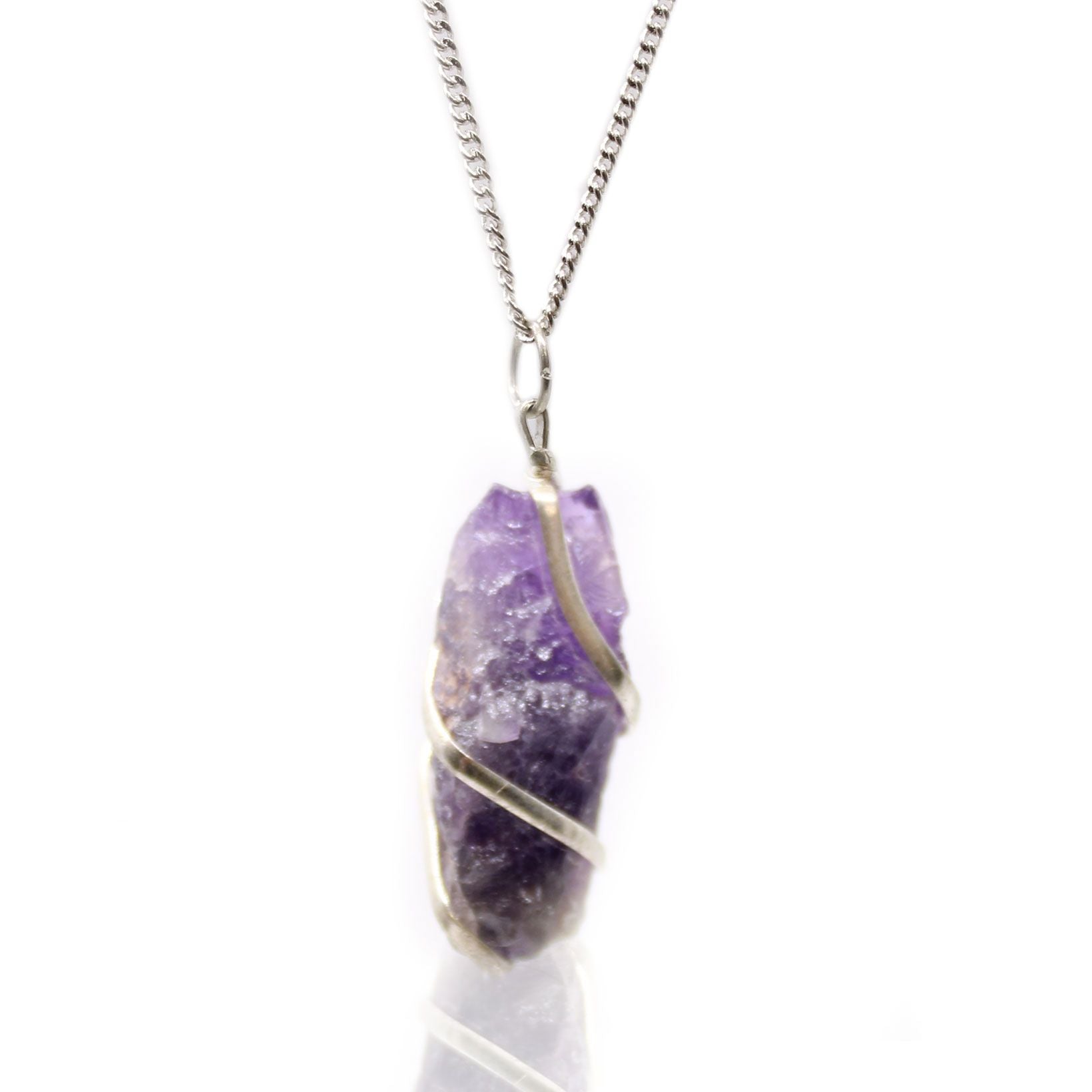 Cascade Wrapped Gemstone Necklace with Rough Amethyst Pendant