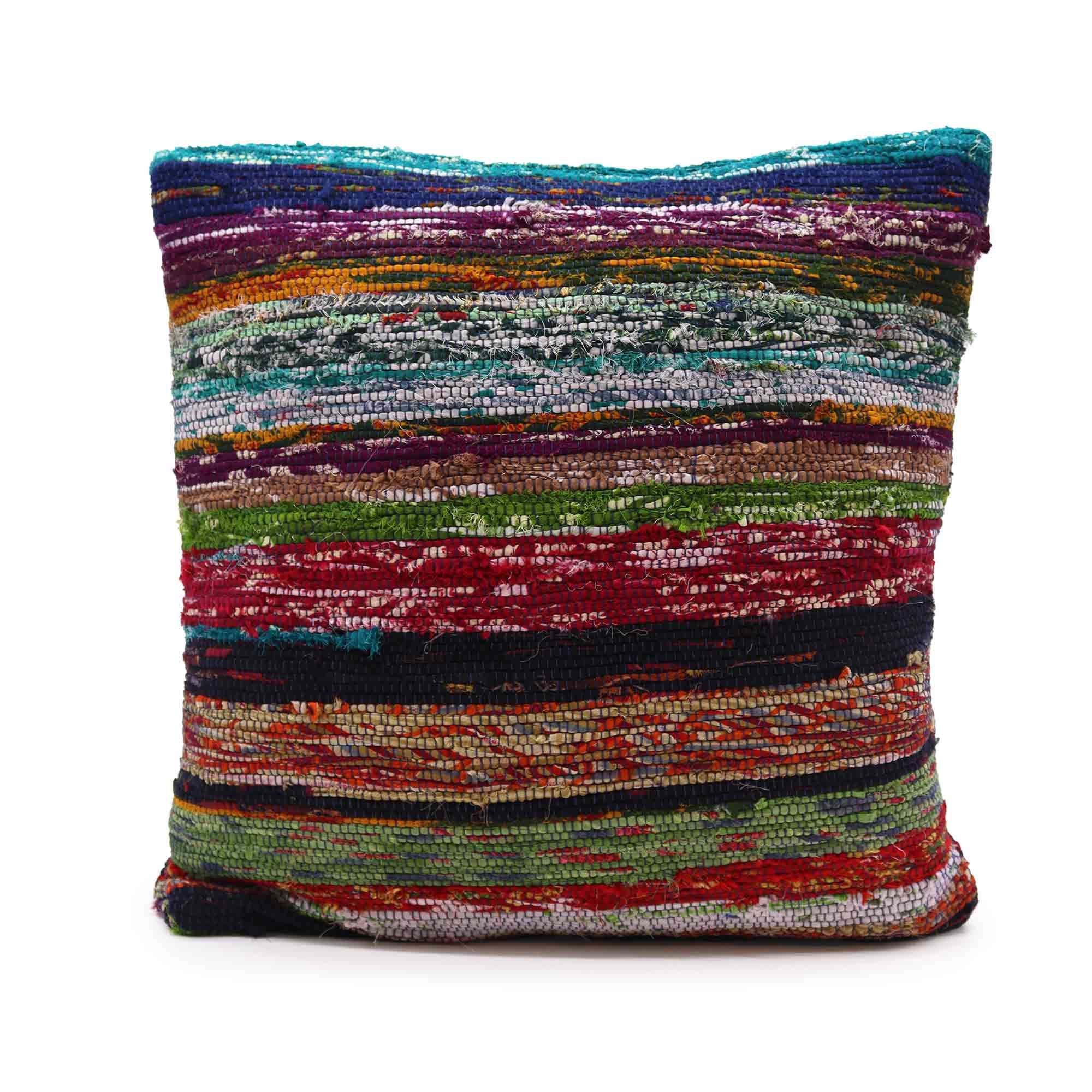 Rag Rug Cushion Covers in Aqua Blues for Home Decor Style