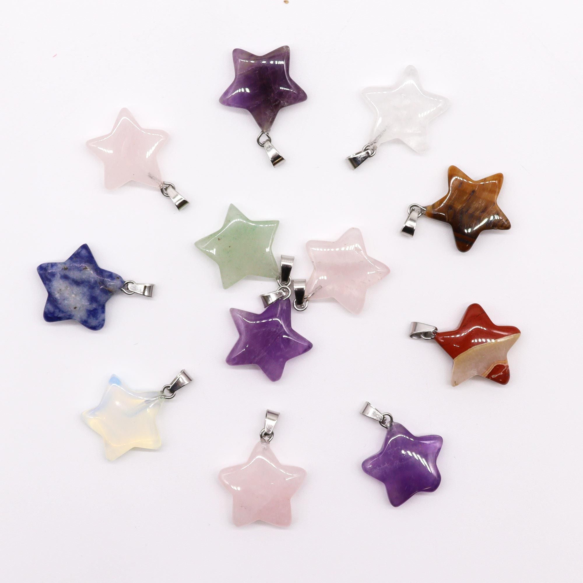 Gemstone Stars Pendants Assorted Set of 12 for Unique Crafting
