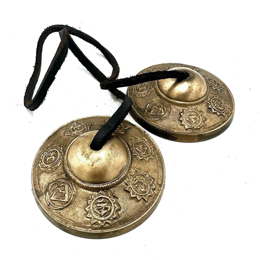 Tibetan Tingsha Bells with Seven Chakra Symbols for Meditation Use