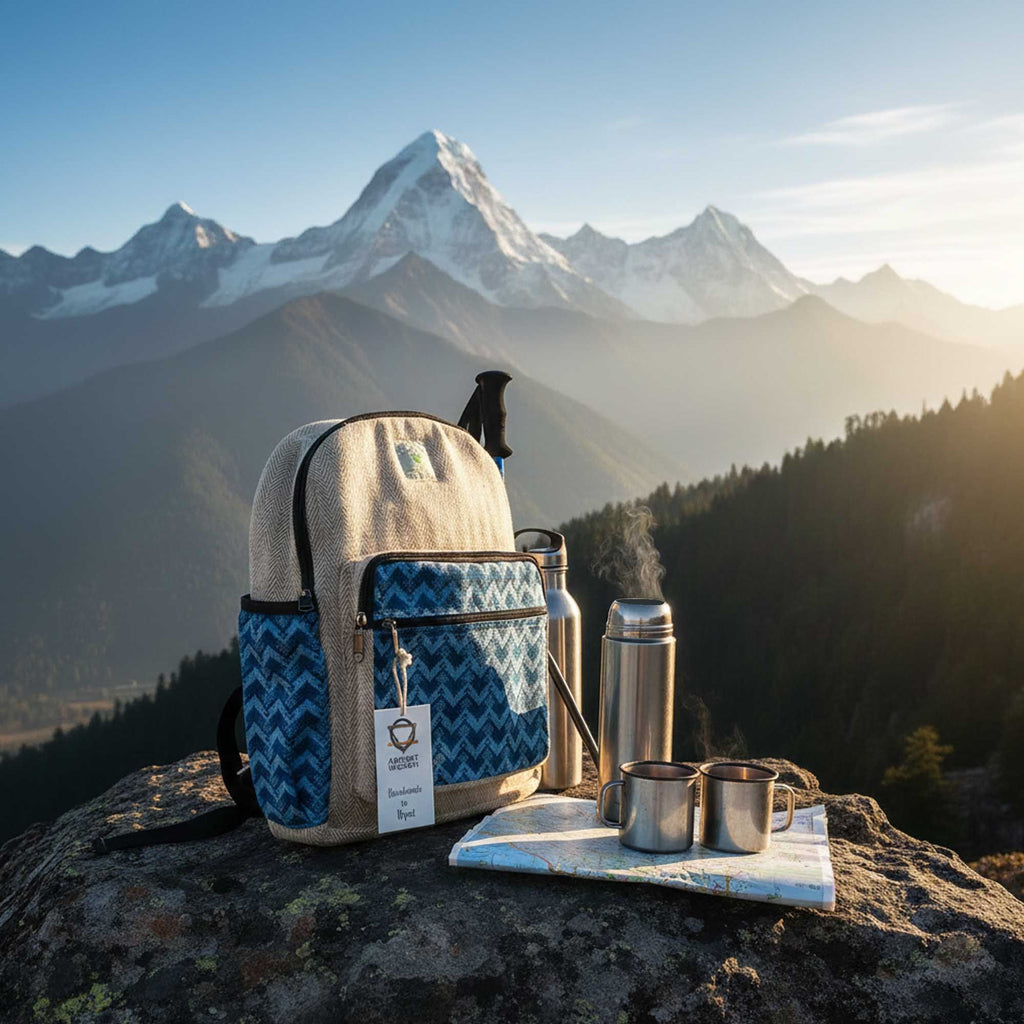 Medium Kathmandu Backpack with Dhaka Design in Blue Pattern